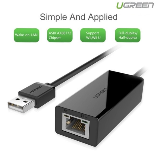 Cáp USB to Lan 2.0 cho Macbook, pc, laptop hỗ trợ Ethernet 10/100 Mbps chính hãng Ugreen 20254